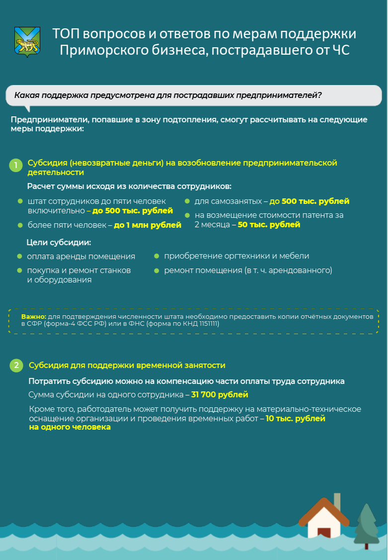 ТОП вопросов и ответов по мерам поддержки Приморского бизнеса,  пострадавшего от ЧС